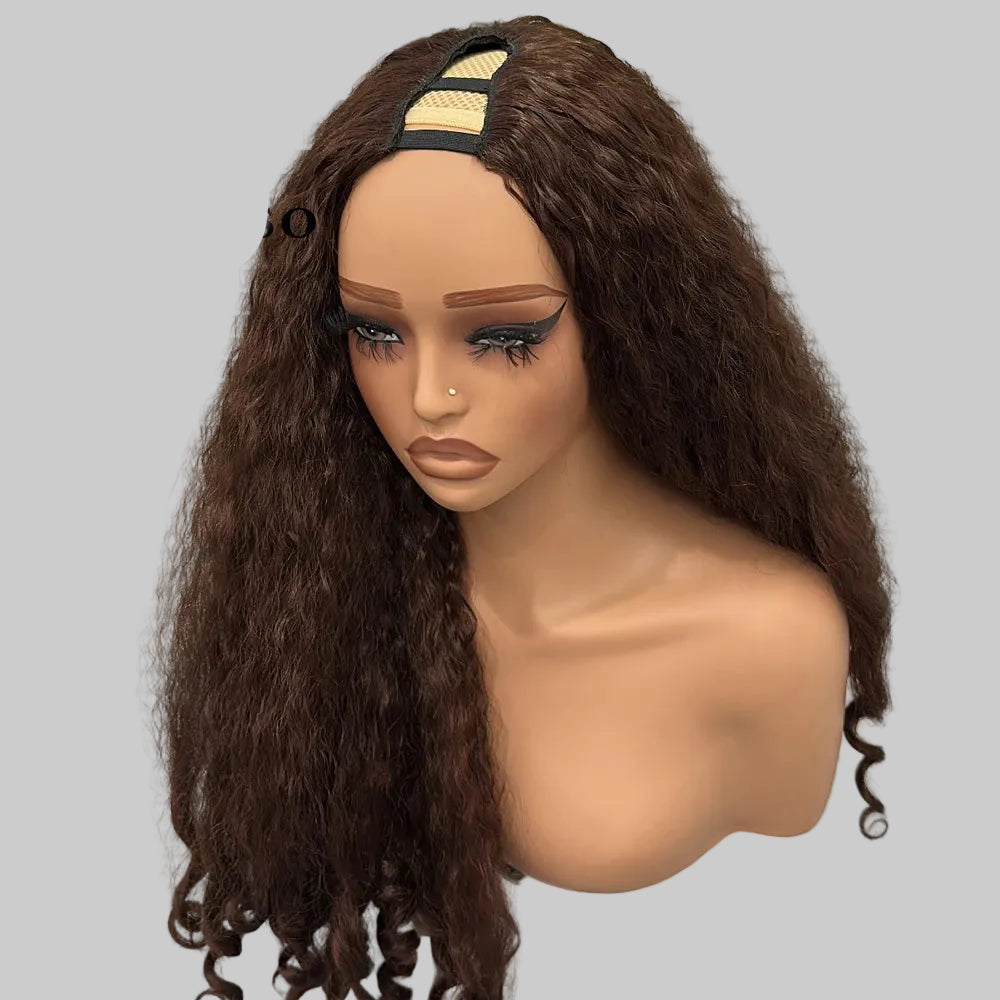 Afro Kinky Straight V Part Synthetic Glueless Wig for Women