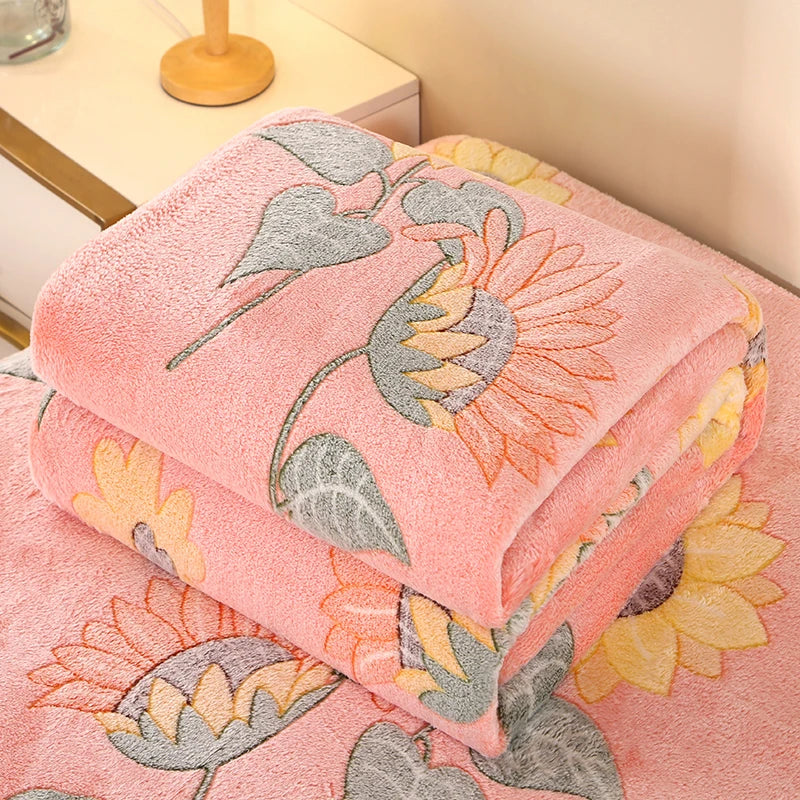 1pc Floral Style Warm Bedspread Fleece Blanket Plaid Travel Shawl Sofa Nap Blanket Home Bedsheet Manta 70X100cm Suitable For Pet TAVEN System LLC