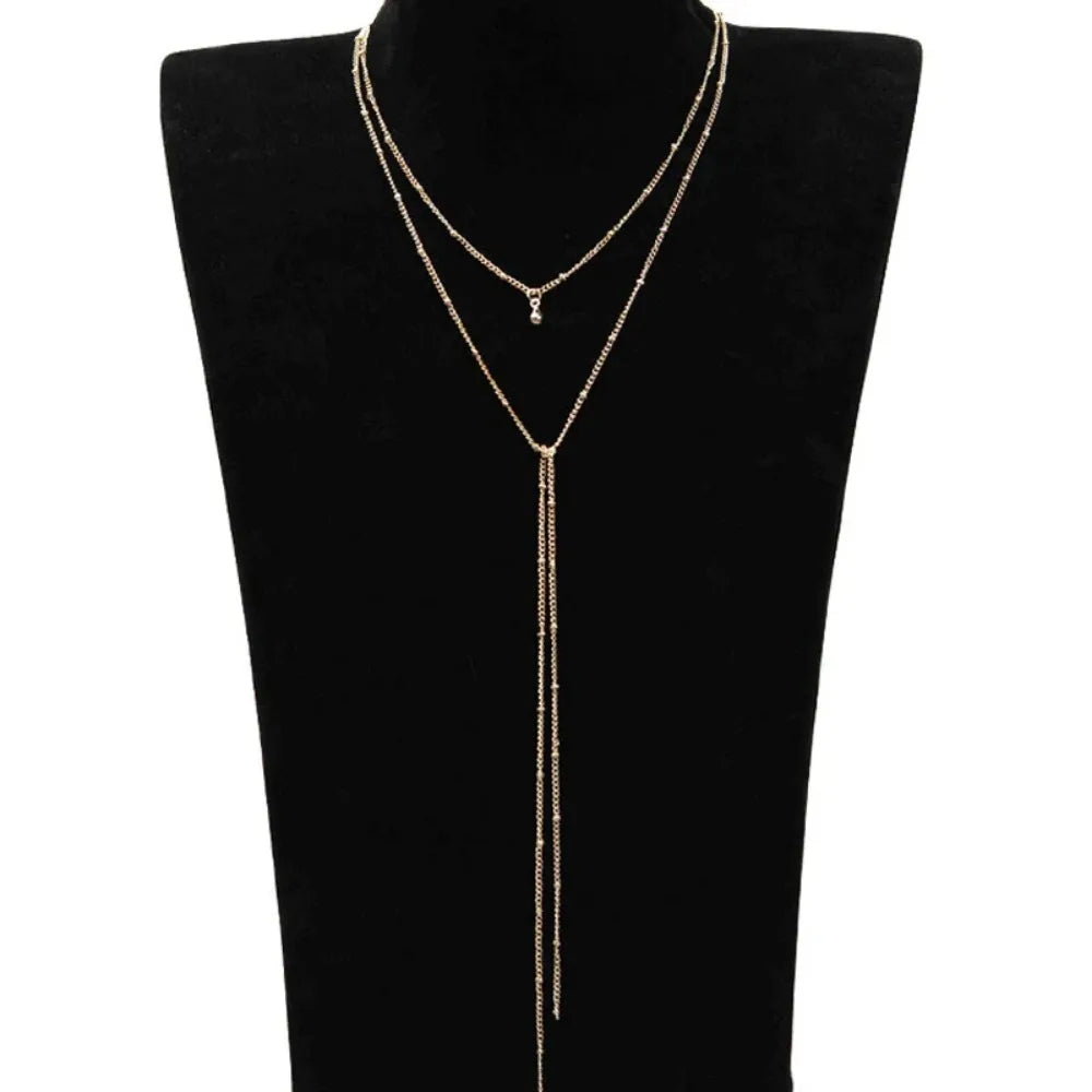 2024 Simple Gold Silver Color Chain Choker Necklace Long Beads Tassel Chocker Necklaces For Women Collar Collier Ras Du Cou TAVEN System LLC