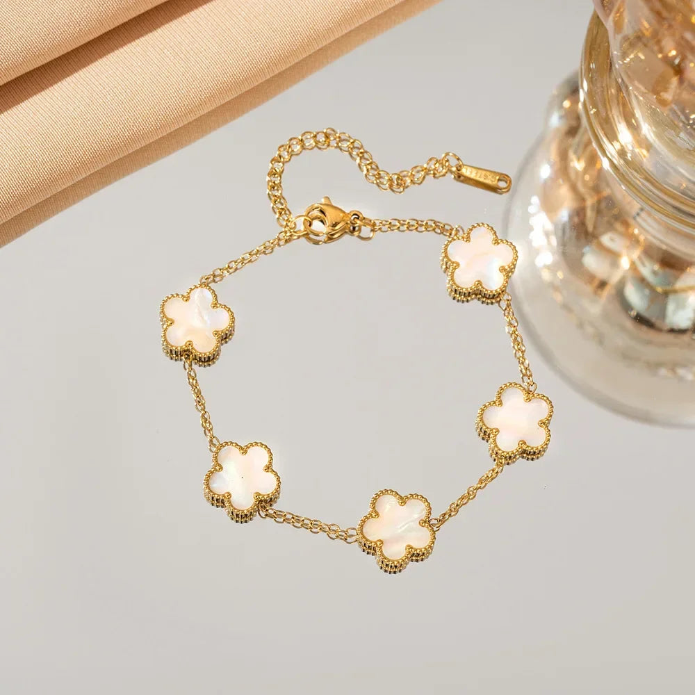 Adjustable Stainless Steel Bracelet for Women Classic Luxury Five Flower Design Fashionable Party Jewelry Gift TAVEN System LLC