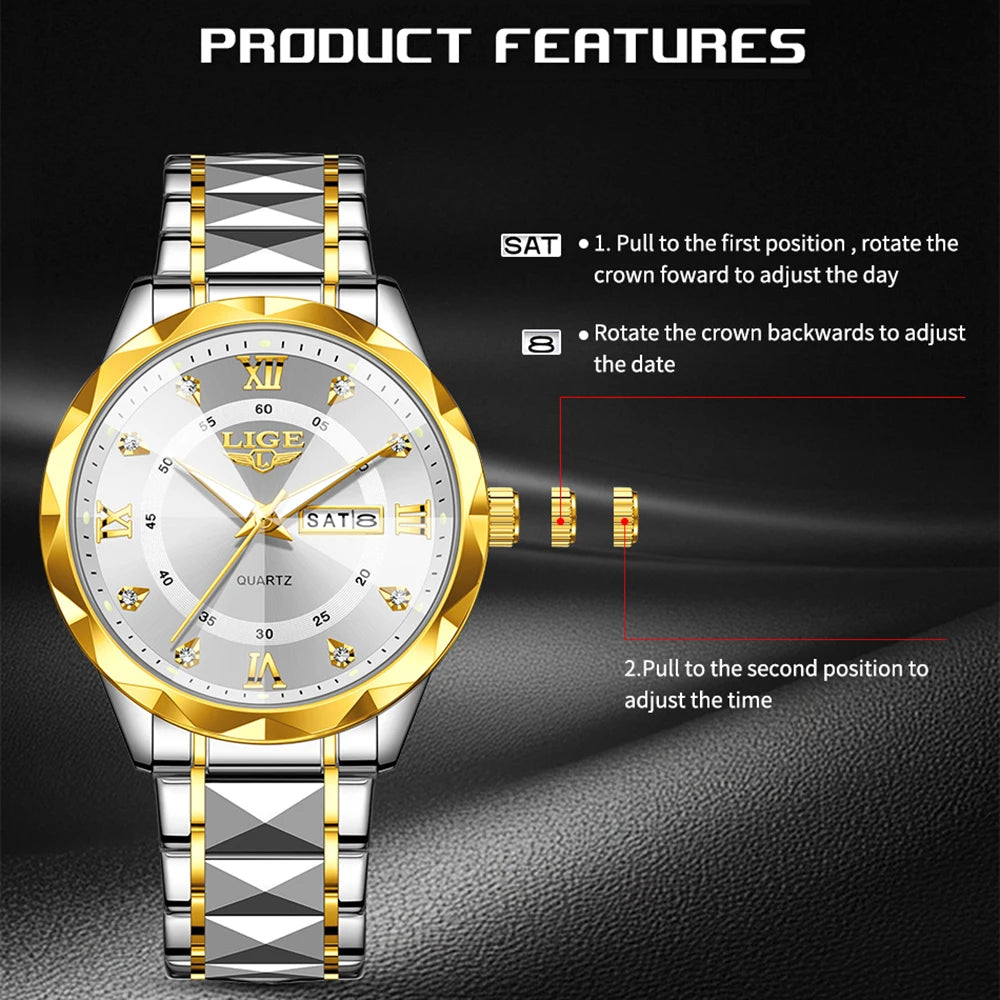 New LIGE Top Brand Luxury Man Wristwatch Waterproof Luminous Date Week Men Watches Stainless Steel Quartz Men's Watch Male reloj - TAVEN System LLC
