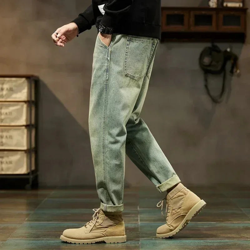 Men Loose Harem Denim Pants Retro Straight Fit Casual Jeans TAVEN System LLC