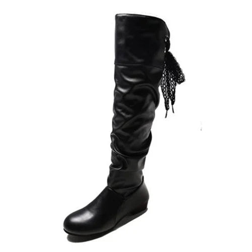 Shoes For Women  Knee High Boots Red Black White Tall Boots Woman Pleated Low Heel Casual Leather Female Long Shoes TAVEN System LLC