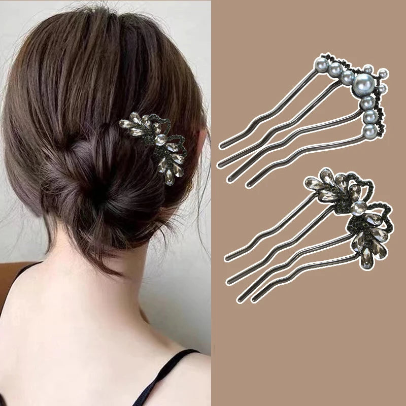 Fashion Zircon Pearl U-Shaped Hair Sticks New Chinese Style Hair Stick for Women Bun Comb Hanfu Hair Clips Hair Accessories TAVEN System LLC