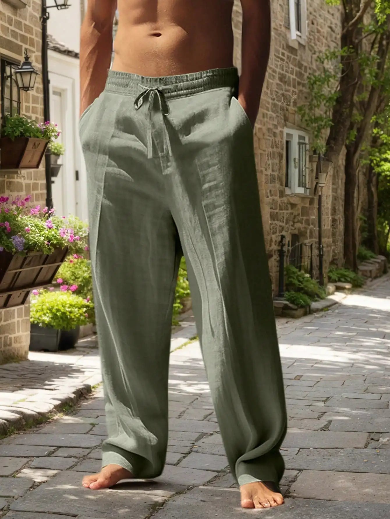 Men's Linen Wide Leg Pants Loose Fit Breathable Casual Trousers TAVEN System LLC