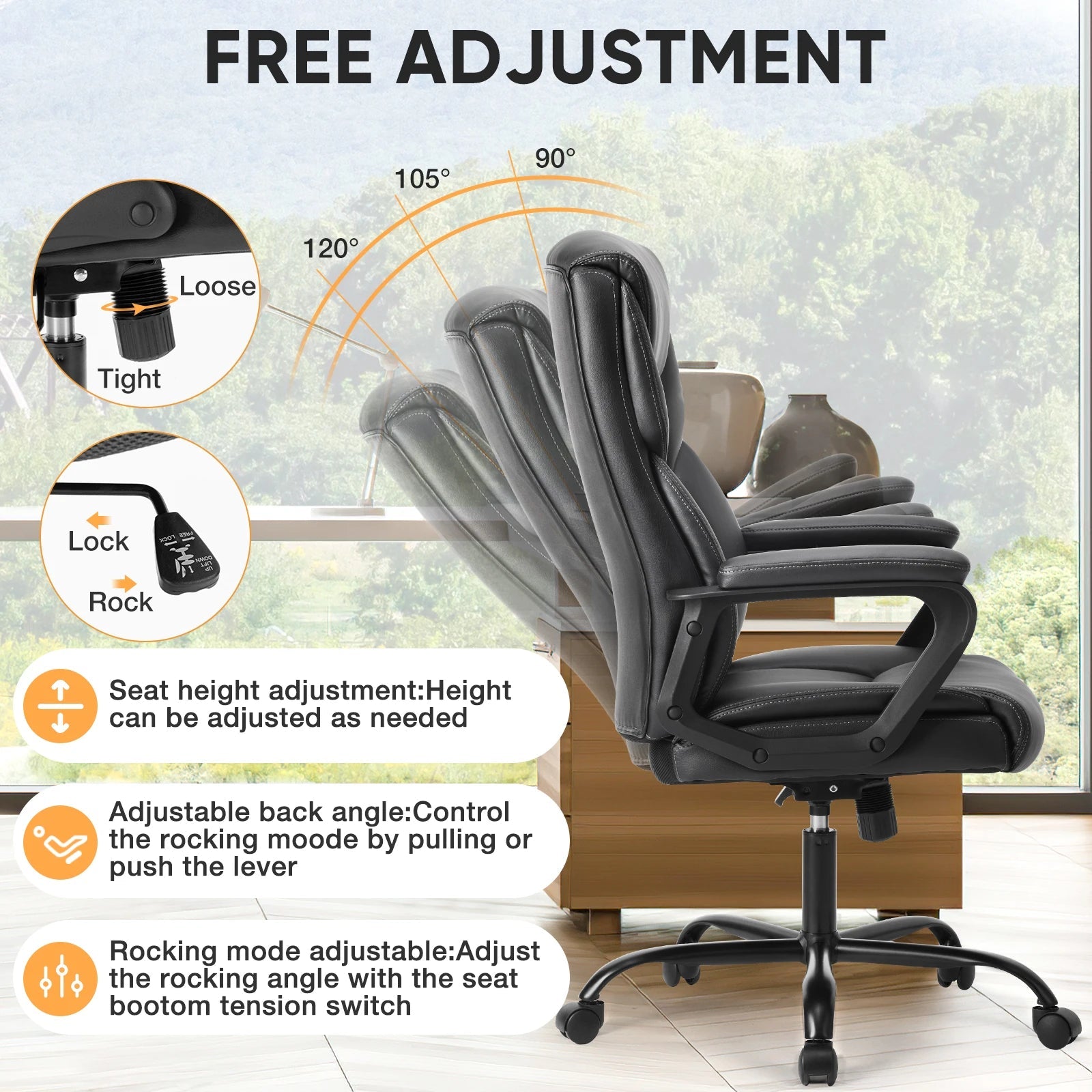 JHK ergonomic PU leather gaming office chair with lumbar support