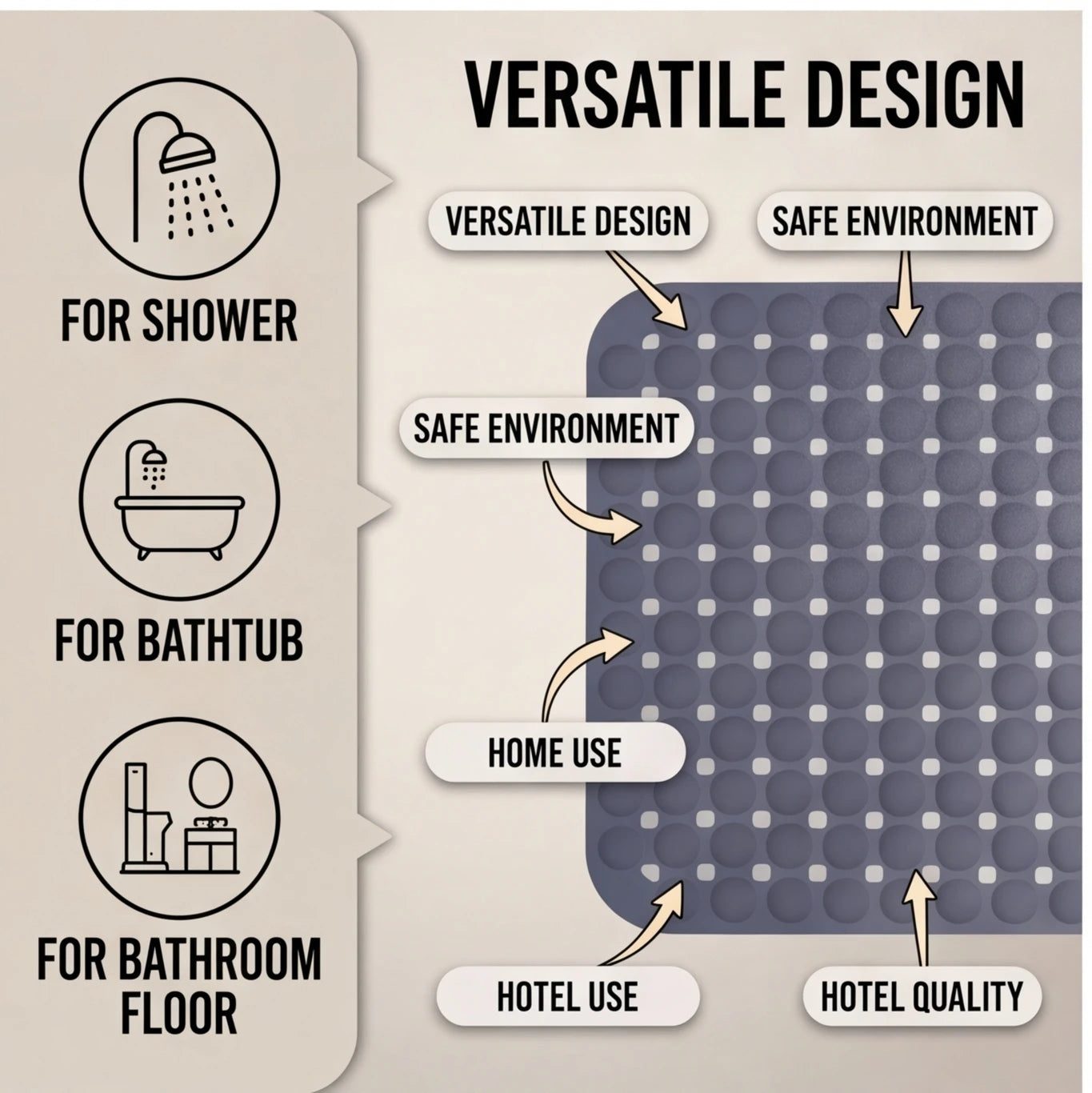 1-Pack 14in*27in Non-Slip Shower Mat, Features a wavy pattern with silky-smooth texture for a comfortable, non-irritating touch,Bathtub Mat with Drain Holes & Suction Cups, Foot Massage Shower Rug, Bathroom Essentials for Hom TAVEN System LLC