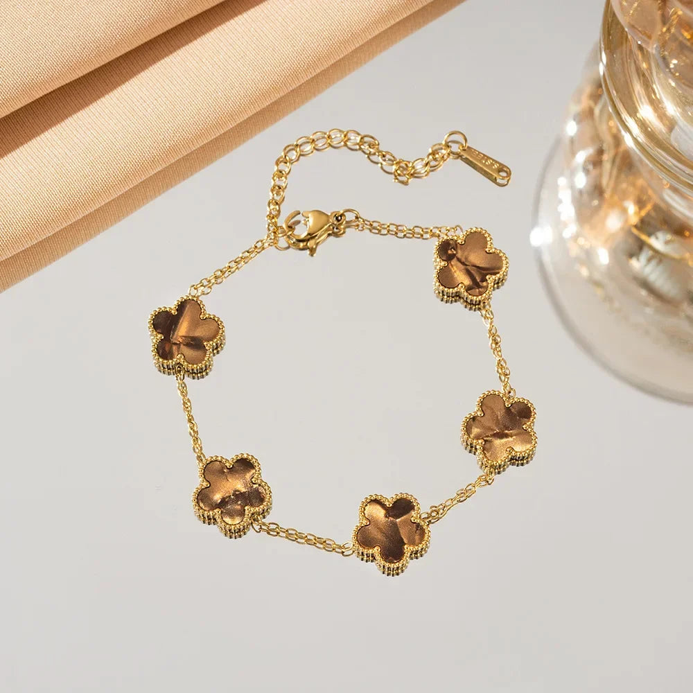 Adjustable Stainless Steel Bracelet for Women Classic Luxury Five Flower Design Fashionable Party Jewelry Gift TAVEN System LLC