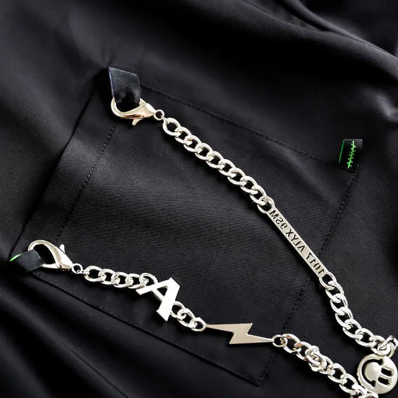 Men Black Gothic Asymmetrical Shirt Co-ord Oversized Streetwear