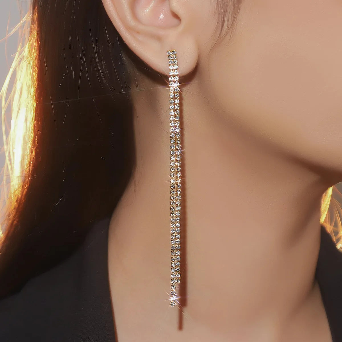 TREAZY Simple Shiny Crystal Tassels Long Drop Earrings Ladies Wedding Party Rhinestones Hanging Dangle Earring for Women Brincos