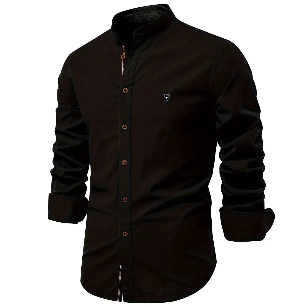 Men’s Cotton Linen Long Sleeve Solid Color Business Shirt TAVEN System LLC