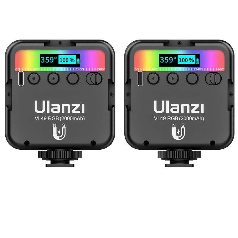 Ulanzi VL49 Full Color RGB LED Video Light 2500K-9000K 800LUX Magnetic Mini Fill 3 Cold Shoe 2000mAh Type-C Camera Light TAVEN System LLC