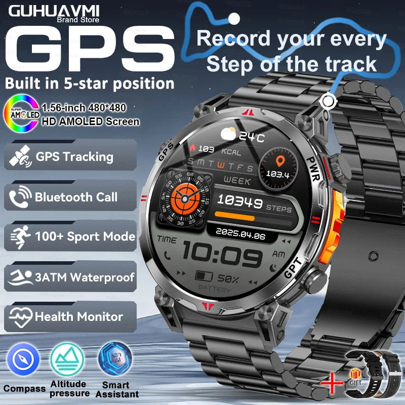 Smart Watches 1.56" AMOLED Screen GPS Fitness Tracking Compass 3ATM 650Mah Call 100+ Sports Smartwatch AI GPT For Android iOS - TAVEN System LLC