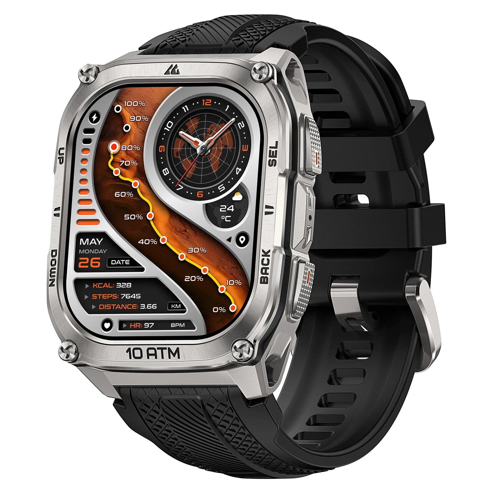 KOSPET Tank M4 Smart Watch Stainless Steel 6-Sat GPS Offline Maps 10ATM Waterproof 45M Dive 24/7 Health Monitor for Android iOS TAVEN System LLC