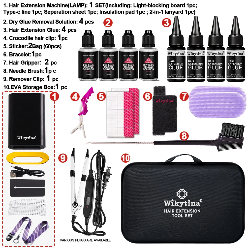 Light Hair Extension Kit with V Light Glue Curing Tool