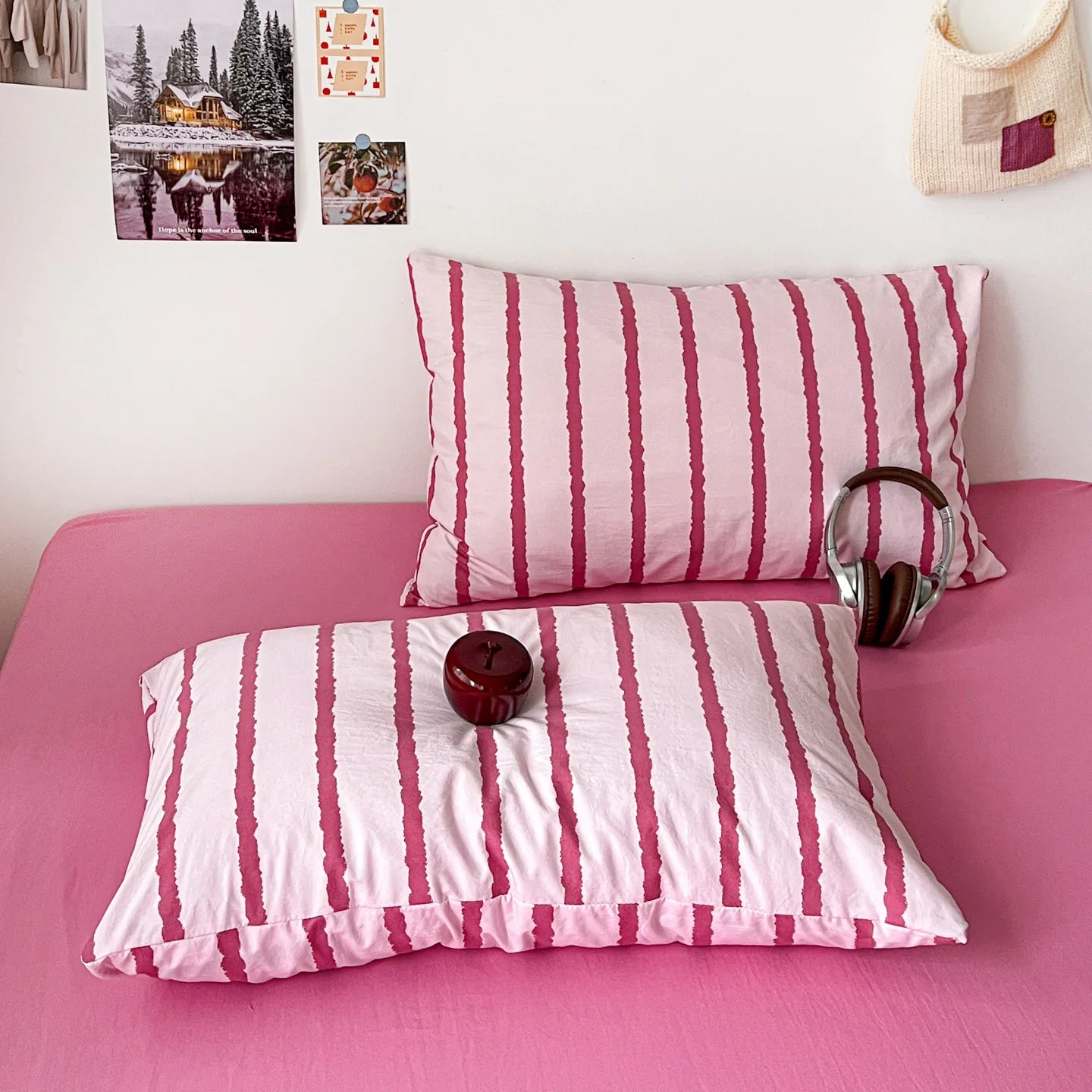 3pcs Simple Pink Striped Duvet Cover Set with 2 Pillowcases Soft Washed Cotton Bedding Set For Girls 150x200cm Bedroom Decor TAVEN System LLC