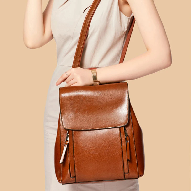 Women Genuine Leather Backpack Shoulder Bag Fashion Laptop Rucksack TAVEN System LLC