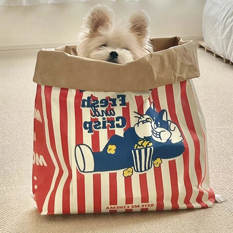 Creative Cute Hidden Food Pet Cat and Dog Kraft Paper Popcorn Paper Bag Puzzle Decompression Sound chew Dog Toy TAVEN System LLC