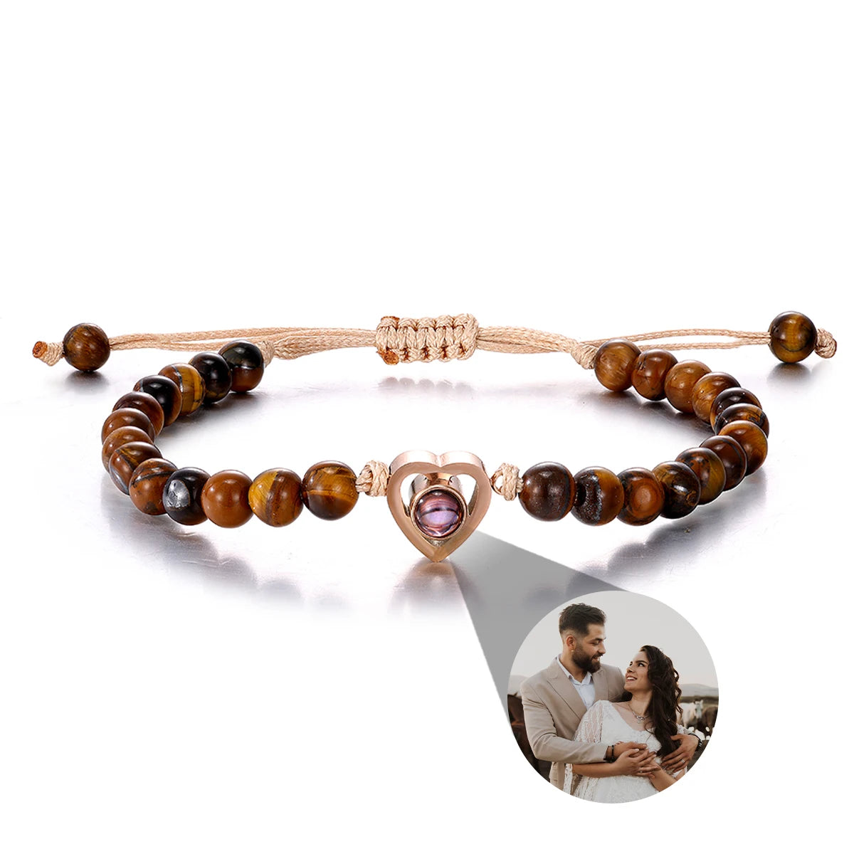Custom Natural Stone Bracelet Personalized Photo Projection Bracelet Custom Stainless Steel Projection Bracelets Memory Jewelry TAVEN System LLC