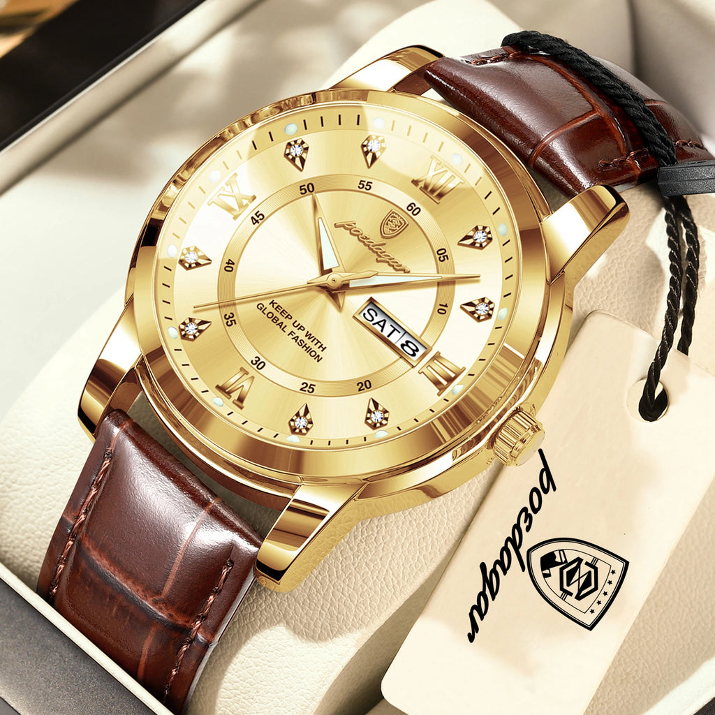 POEDAGAR Luxury Business Male Clock Date Week Waterproof Luminous Gold Men Wristwatch Casual Fashion Quartz Men's Watches Reloj - TAVEN System LLC