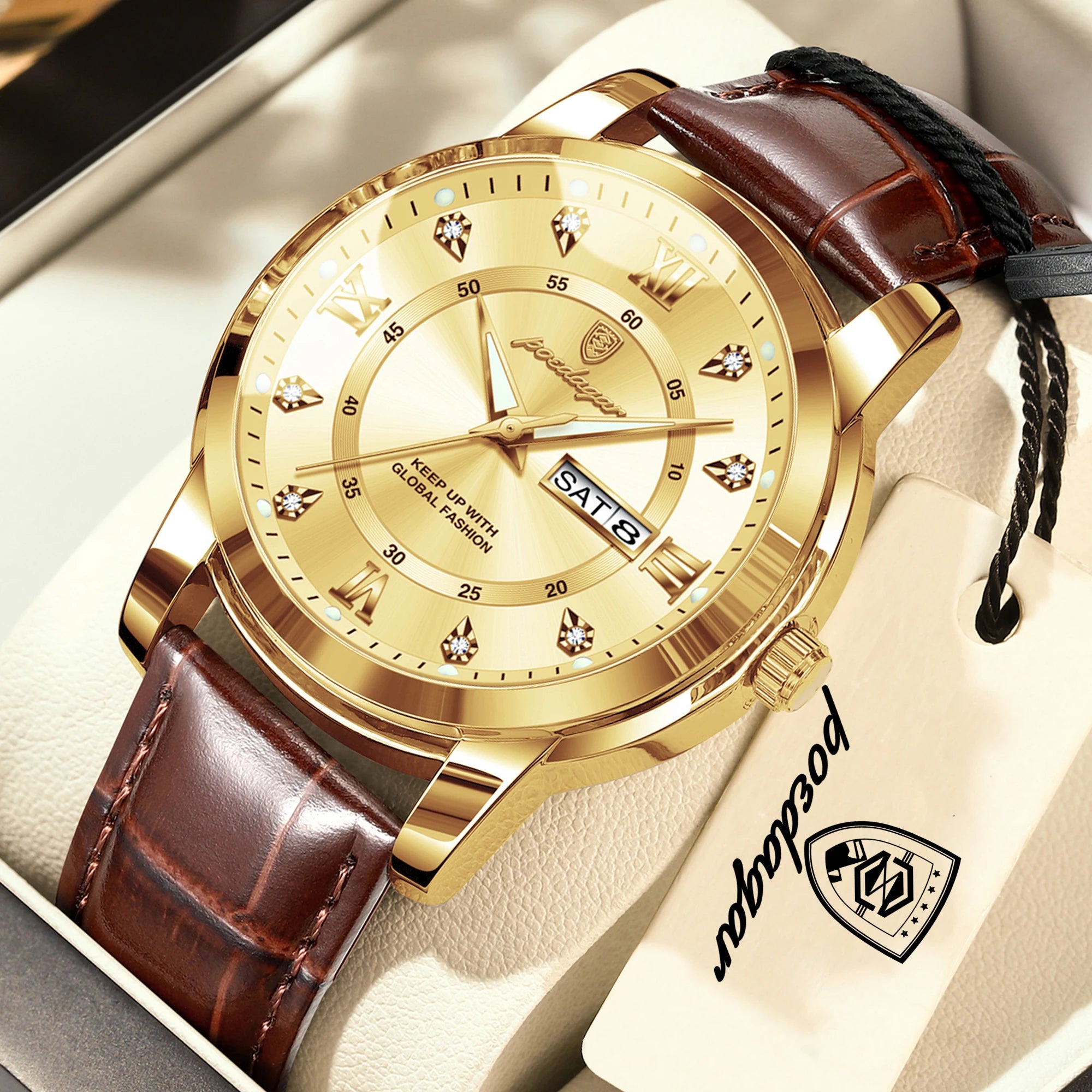 POEDAGAR Luxury Business Male Clock Date Week Waterproof Luminous Gold Men Wristwatch Casual Fashion Quartz Men's Watches Reloj - TAVEN System LLC