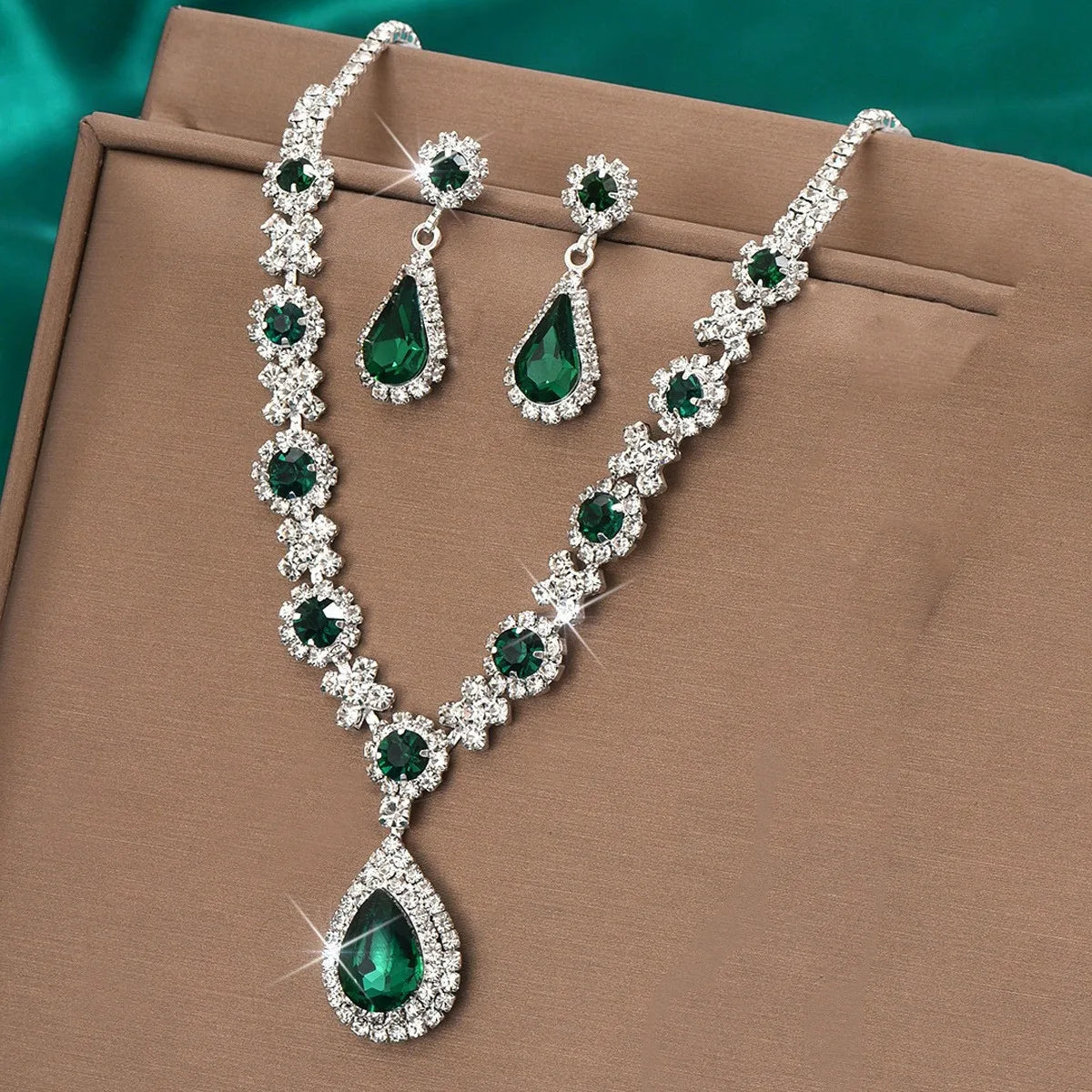 3 pieces of women's crystal droplet necklace with earrings set for wedding evening dress accessories TAVEN System LLC