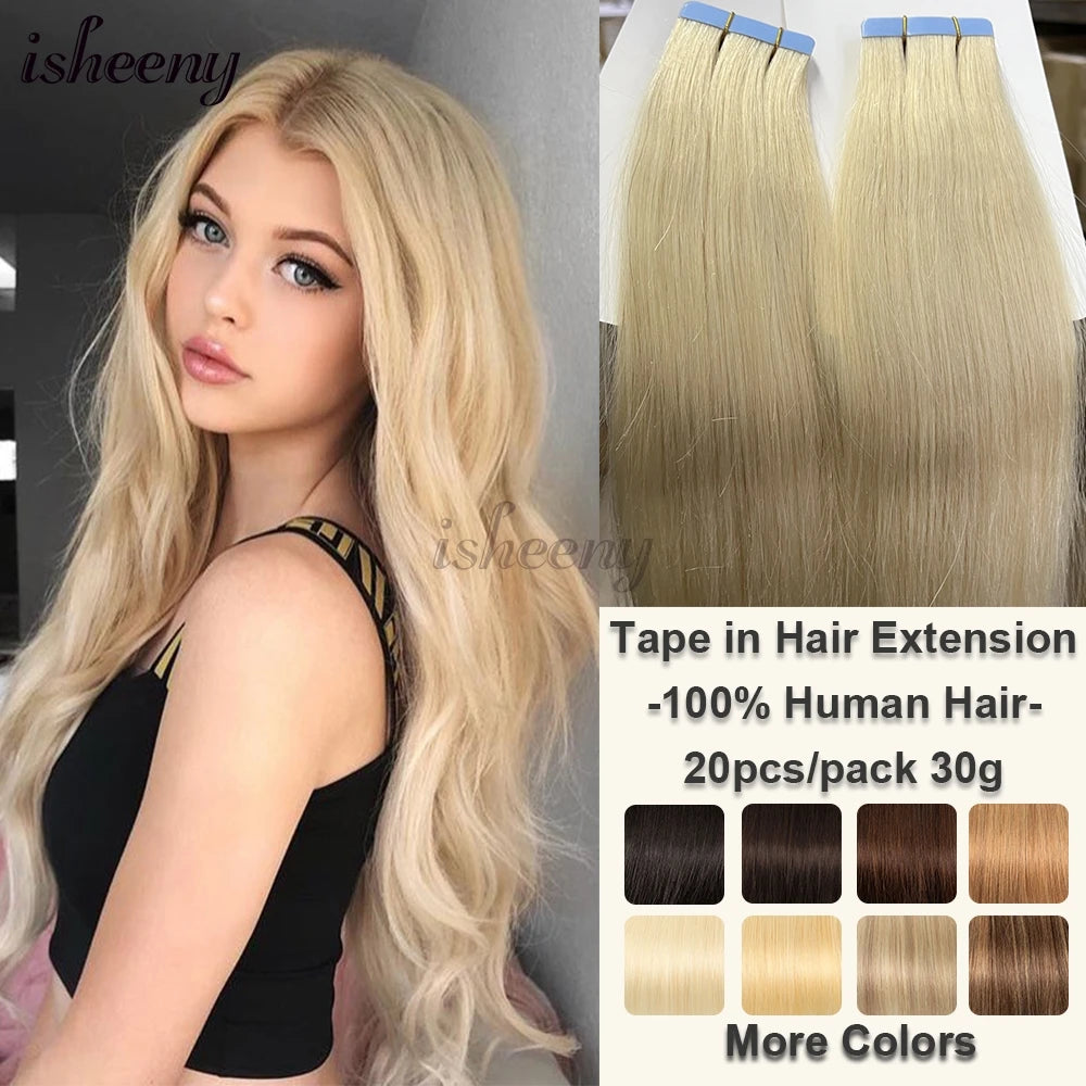Blonde Invisible Tape In Human Hair Extensions Straight TAVEN System LLC