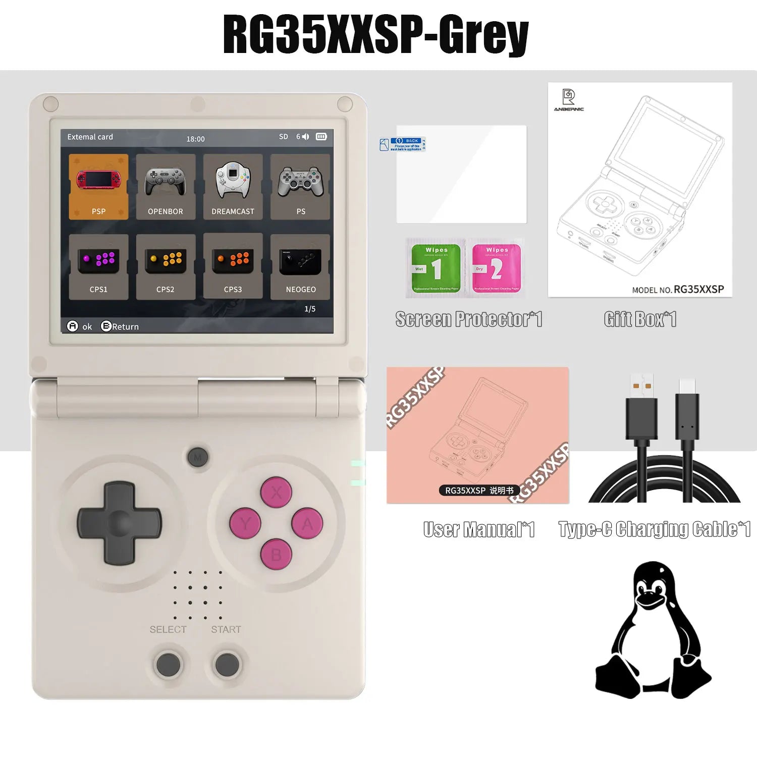 ANBERNIC RG35XXSP FILP 3.5 Inch IPS Screen Retro Game Console 64GB Built-in TF Card 3300mAh Battery Linux System HD TV Output Support Classic Casual Gaming  Built-in Hall Switch Chip TAVEN System LLC