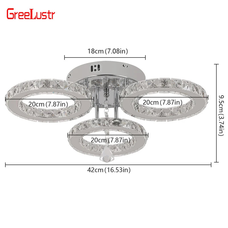 5 Rings Crystal Led Chandeliers Ceiling Mirror Stainless Steel Lustre Cristal For Kitchen Luminarias Parateto Fixtures Plafonier TAVEN System LLC