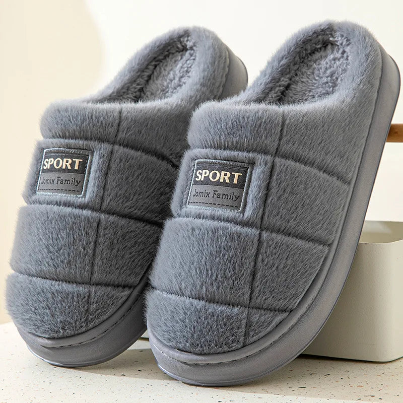 New Fashion Winter Slippers Women Men Thick Sole Indoor Home Warm Couples Shoes Non-Slip Flat Platform Women's Cotton Slippers TAVEN System LLC
