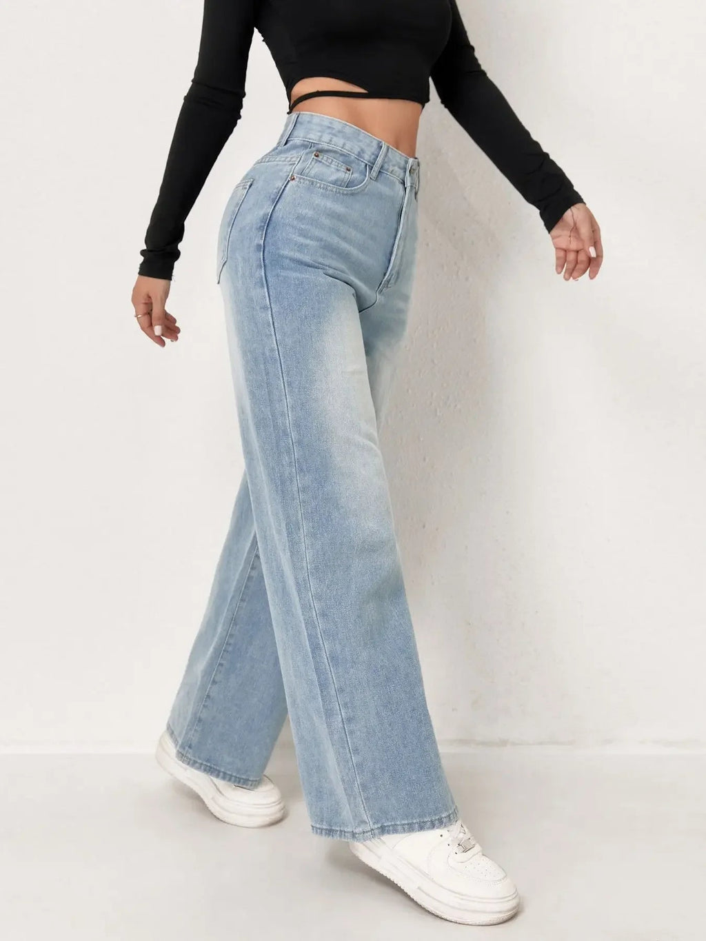 Trendy Wide Leg Distressed Jeans cc Casual Straight Denim Pants TAVEN System LLC