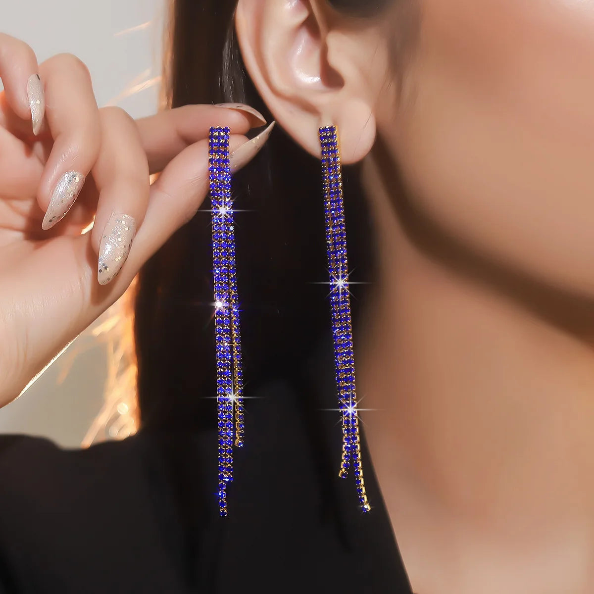 TREAZY Simple Shiny Crystal Tassels Long Drop Earrings Ladies Wedding Party Rhinestones Hanging Dangle Earring for Women Brincos