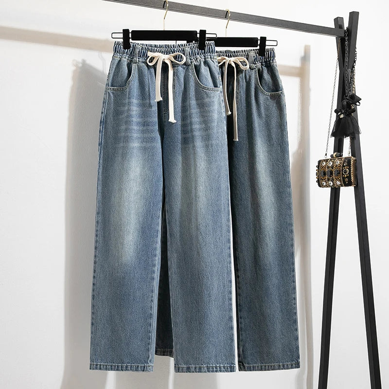 Women's High Waist Wide Leg c Drawstring Jeans Pants TAVEN System LLC