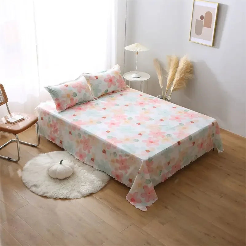 Queen Size Bed Sheet Single Soft Brushed Cotton Bedding Rustic Design All Seasons Breathable 1.6m Double Bed Sheet TAVEN System LLC