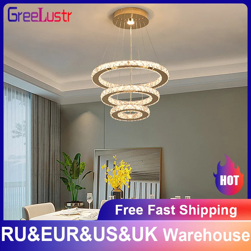 Crystal Pendant Light Living Room Remote Control Gold Chrome Lustre Ceiling Chandeilers Lamp for Bedroom Home Decoration Luminai TAVEN System LLC