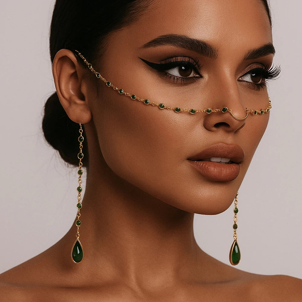 Boho Green Water Drop Face Chain Mask Party for Women Wholesale Carnival Sexy Tassel Rhinestone Mask Veil Performance Jewelry TAVEN System LLC