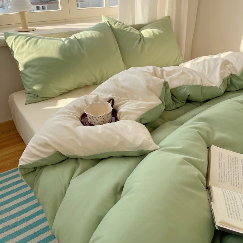 Cotton Bedding Set 4pcs with Solid Bed Sheet Duvet Cover Pillowcases Single Couple Bedsheet King Queen Double Twin Size TAVEN System LLC
