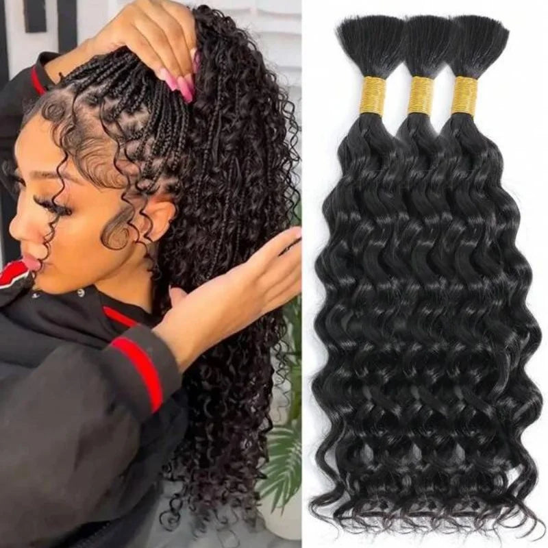 Deep wave human braiding hair bulk no weft bundles