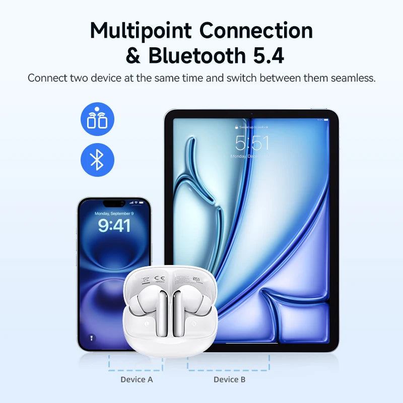 QCY Melobuds N50 ANC Bluetooth 5.4 Wireless Earphones Active Noise Cancellation 6 Mics Clear Call Earbuds Multipoint Connection TAVEN System LLC