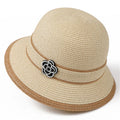 Women Straw Bucket Hat Floral Camellia Beach Sun Panama Cap TAVEN System LLC