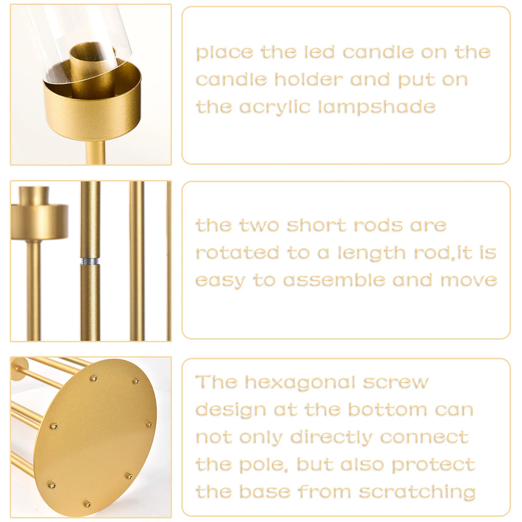 4Sets 7 Arms Floor Candelabra Wedding Centerpieces Gold 48" Tall Metal Candlestick Holders with Acrylic Removable Lampshade TAVEN System LLC