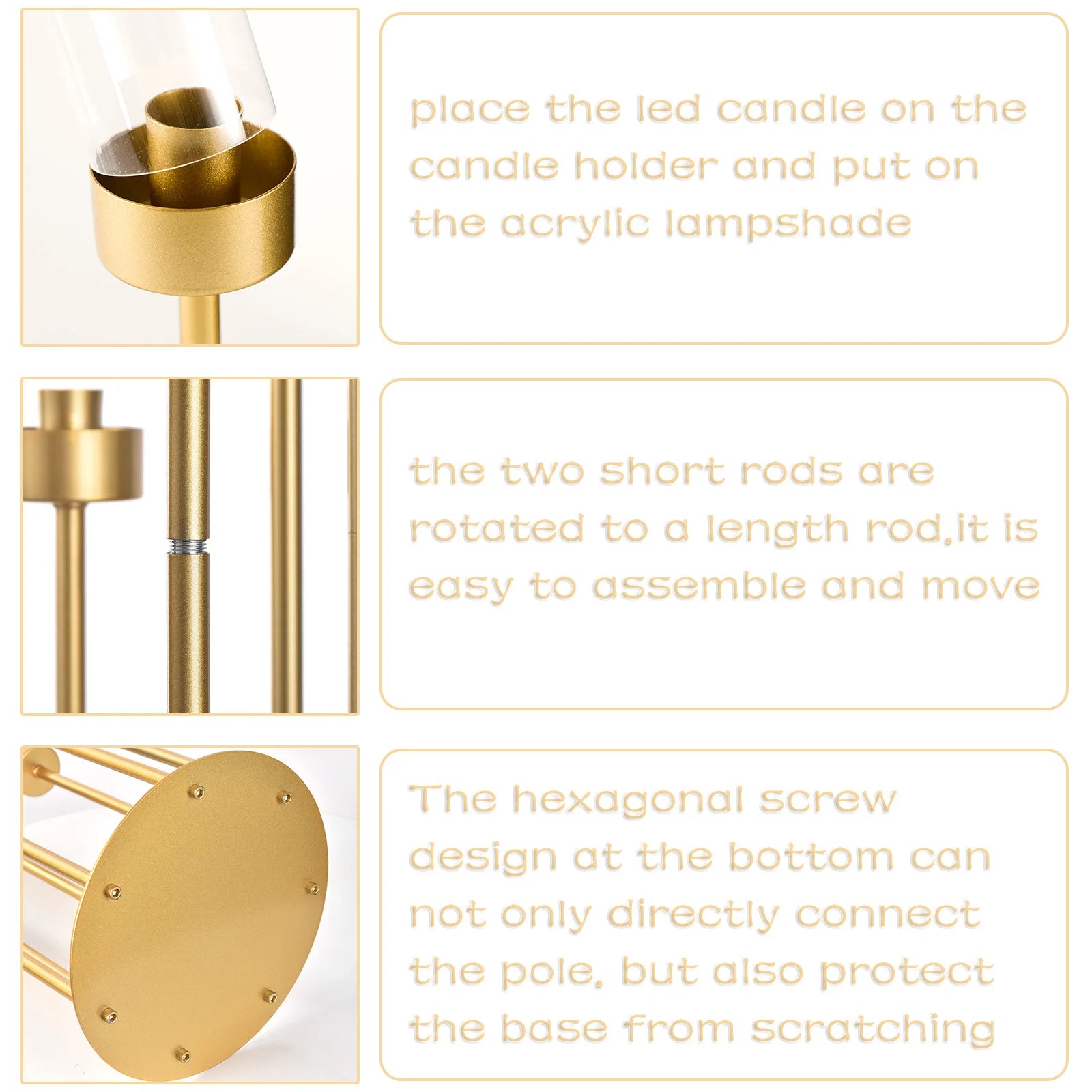 4Sets 7 Arms Floor Candelabra Wedding Centerpieces Gold 48" Tall Metal Candlestick Holders with Acrylic Removable Lampshade TAVEN System LLC