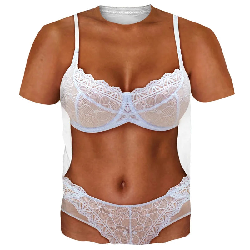 Funny Bikini Graphic T Shirts For Men 3d Printed Fake Abs Muscle Short Sleeve T-shirt Women Cosplay Costume Novelty Tees Shirt TAVEN System LLC