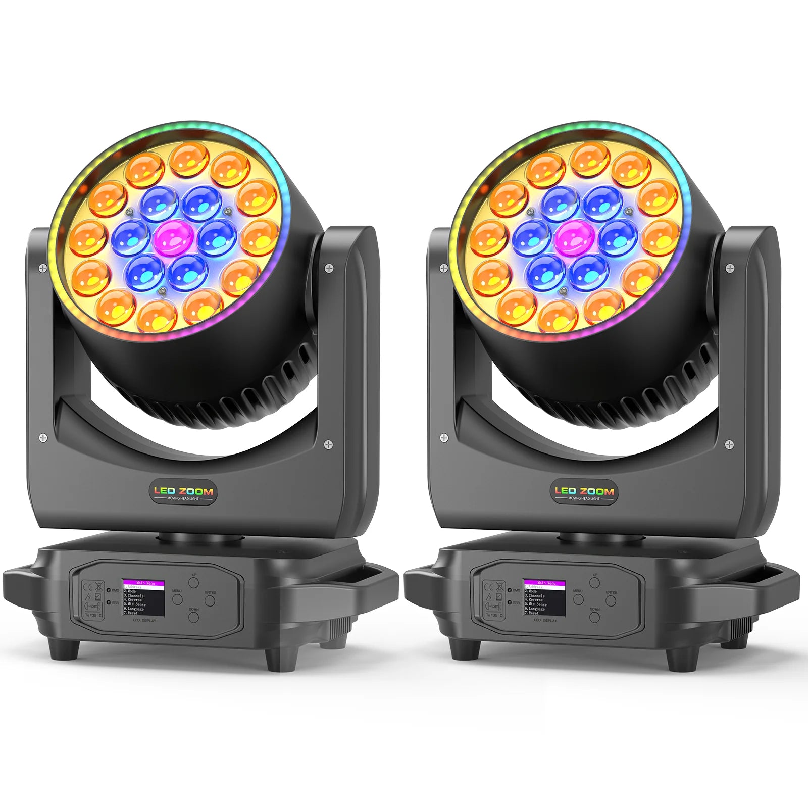Yiflamefly 2Pcs 220W Zoom Wash Moving Head Light With Light Strip 19X8W LED RGBW Stage Light For Disco Bar KTV Wedding Party TAVEN System LLC