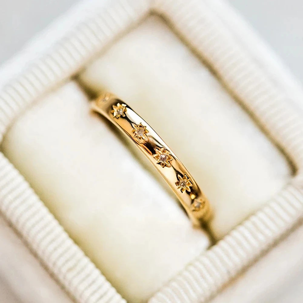 Huitan Korean Style Simple Metal Rings for Women Inlaid Shiny CZ Stone Daily Wearable Accessories Versatile Lady Finger Jewelry TAVEN System LLC