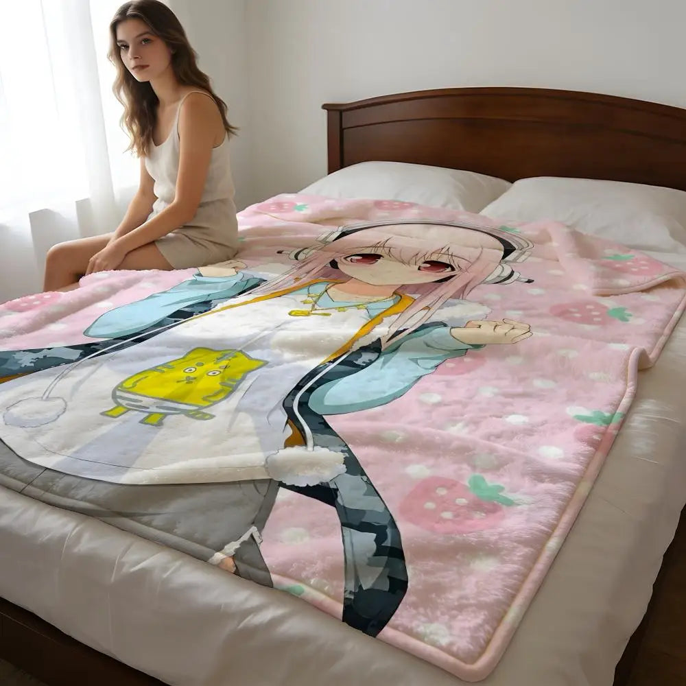 Throw High-Density Short Plush Blanket For Sofa Nap Air-Conditioned Room Skin-Friendly Cute Sexy Anime Characters SUPER SONICO TAVEN System LLC