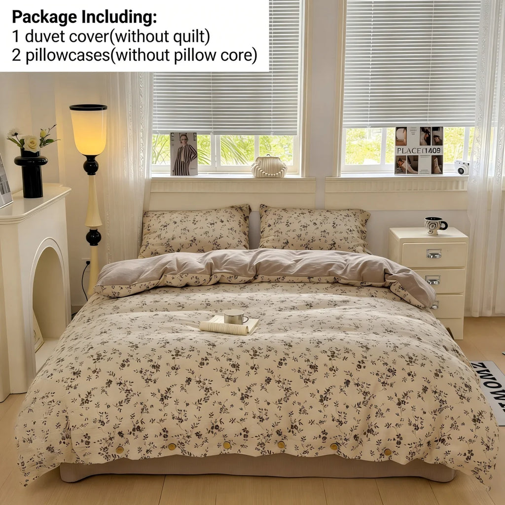 3pcs Vintage Floral Duvet Cover Set with 2 Pillowcases Soft Queen Size Bedding Set With Buttons For Girls Bedroom Decor TAVEN System LLC