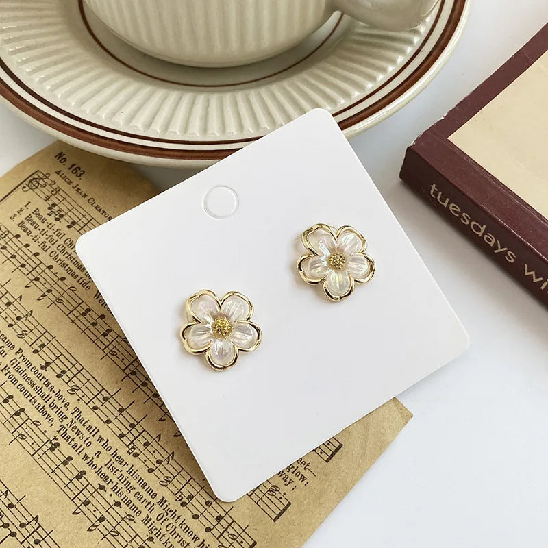 Cute Small White Flower Earrings for Women Party Golden Acrylic Plant Floral Stud Earrings Wedding Party Elegant Korean Jewelry TAVEN System LLC