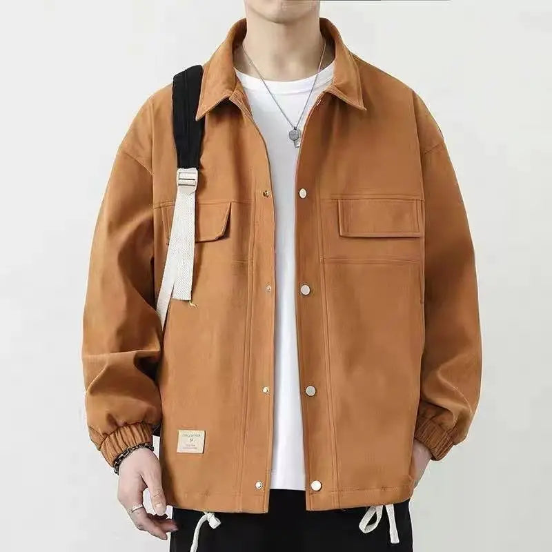 Men Casual Loose Jacket Autumn Button Pocket Lapel Shirt Coat