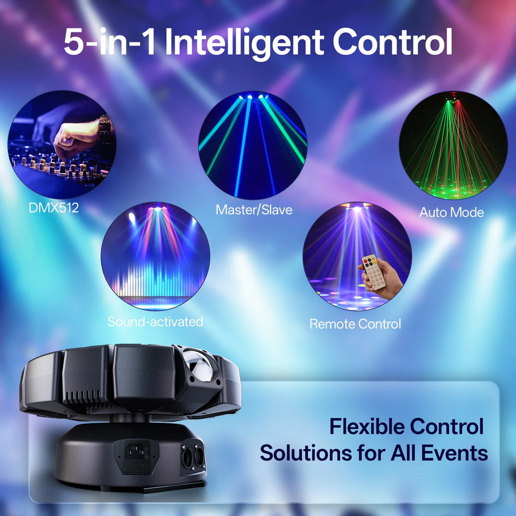 U'King 150W RGBW 8-Armed Moving Head Light Auto Speed Magic Ball Stage Light DMX512 DJ Light For Wedding Party KTV Home Theater TAVEN System LLC
